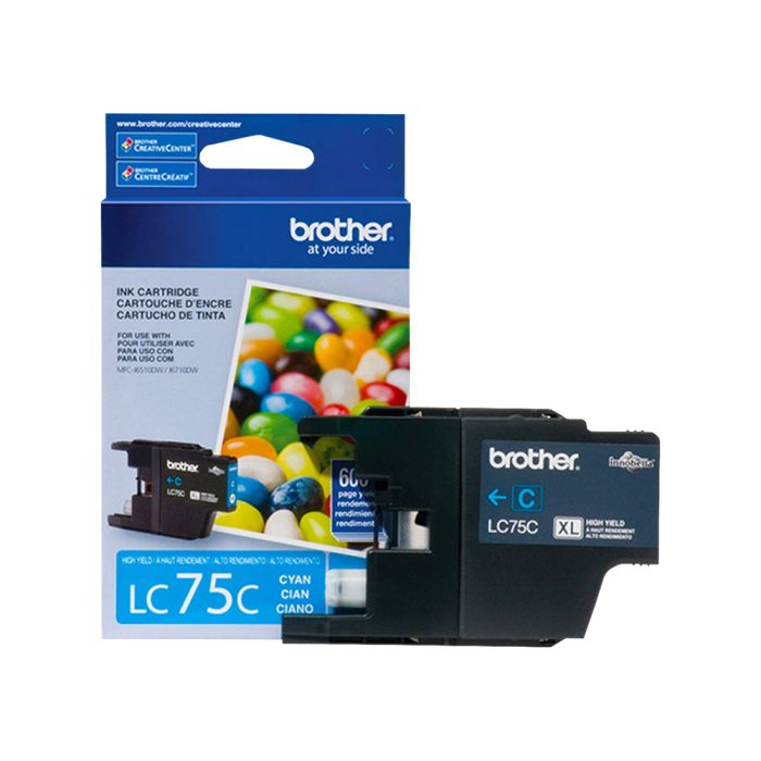 Cartucho de Tinta de Rendimento Padrão, até 600 páginas, Ciano, LC75C - Brother