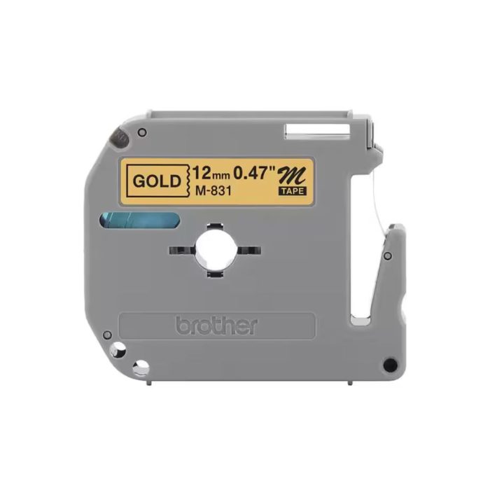 Fita para Rotulador Eletrônico,12mm, Dourado, Escrita Preta, M831 - Brother