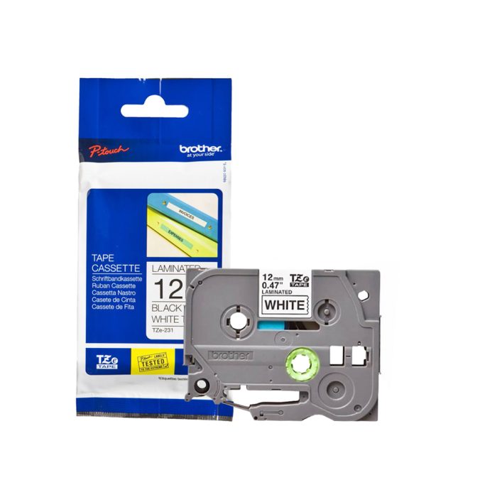 Fita para Rotulador Eletrônico, 12mm, Branco, Escrita Preta, TZE231 - Brother