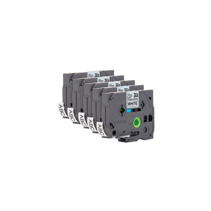 Kit com 5 unidades de Fitas para Rotulador Eletrônico, 12mm, Branco, Escrita Preto, Tze231 - Brother