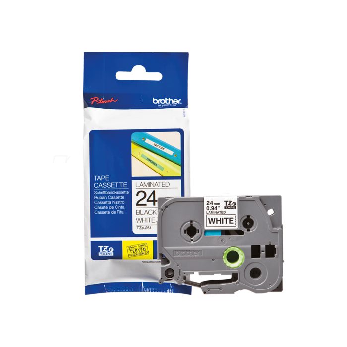 Fita para Rotulador Eletrônico, 24mm, Branco, Escrita Preto, Tze251 - Brother