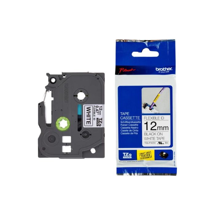 Fita Flexível para Rotuladora,12mm, Branco, Escrita Preto, TZEFX231- Brother