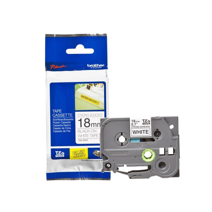 Fita Ecológica Industrial para Rotuladora, 18mm, Branco, Escrita Preto, TZES241 - Brother