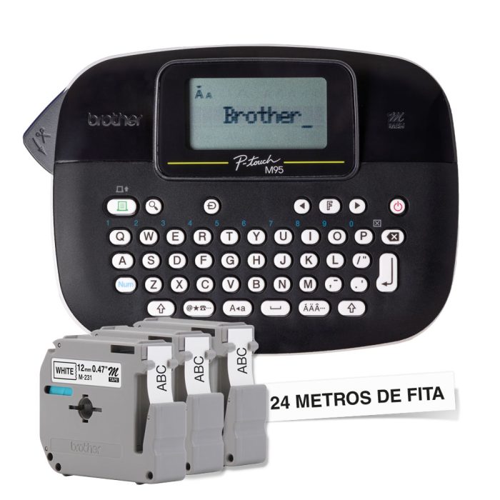 Rotulador Eletrônico Portátil, Preto, com 3 unidades de fitas, PTM95BK + 3 Fitas M231 - Brother