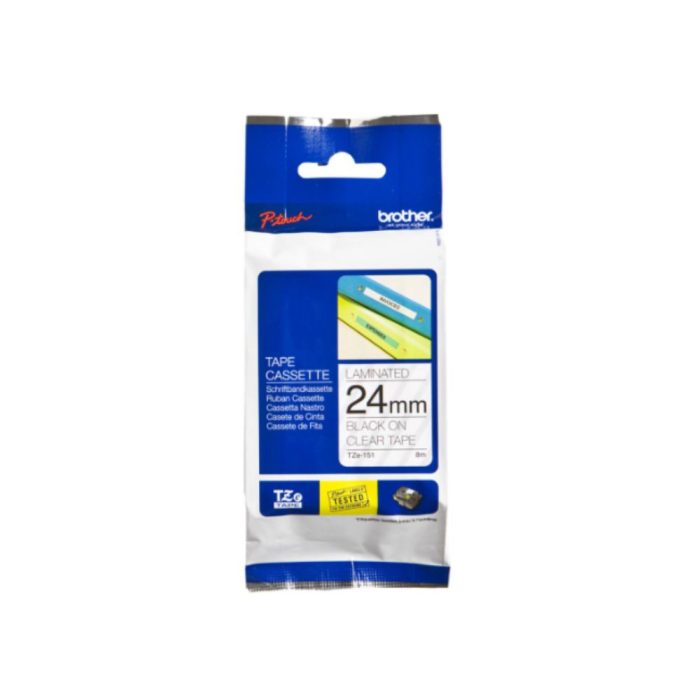 Fita para Rotuladora 24mm, Transparente, Escrita Preta, TZE151 - Brother