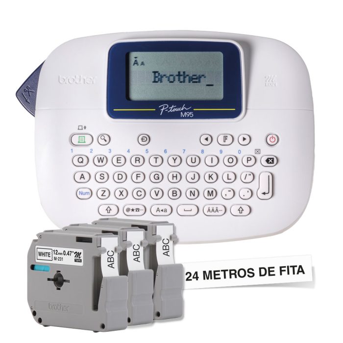 Rotulador Eletrônico Portátil, Branco, Com 3 unidades de Fitas, PTM95WT + 3 Fitas M231 - Brother