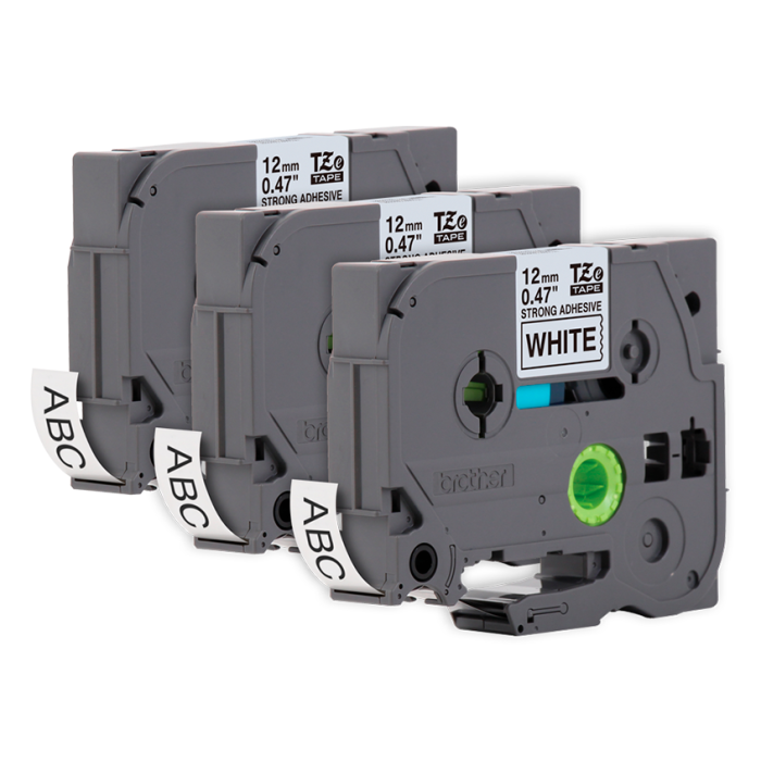 Fitas para Rotuladoras Eletrônicas, 12mm x 8mm, Branco, Escrita Preto, com 3 unidades, Tze231 - Brother